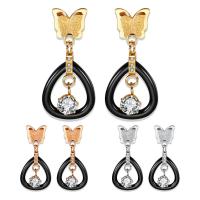 Stainless Steel Drop Earring, with Porcelain, plated, for woman & with rhinestone, more colors for choice, 16x33mm, Sold By Pair
