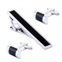 Stainless Steel Tie Clip Cufflink Set, tie clip & cufflink, with Black Agate, plated, for man, 17x11mm, 60x8mm, Sold By Pair