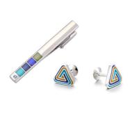 Stainless Steel Tie Clip Cufflink Set tie clip & cufflink silver color plated for man & enamel  Sold By Pair
