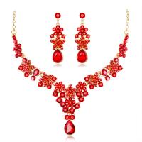 Tibetan Style Wedding Set, earring & necklace, with Crystal, with 6inch extender chain, plated, for bridal & adjustable & with rhinestone, nickel, lead & cadmium free, 19x53mm, 41x60mm, Length:Approx 15.5 Inch, 3Sets/Lot, Sold By Lot