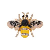 Tibetan Style Brooches, Bee, gold color plated, for woman & enamel & with rhinestone, lead & cadmium free, 26x35mm, Sold By PC