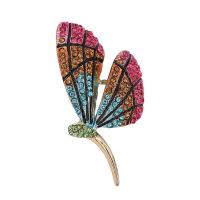 Tibetan Style Brooches, Butterfly, gold color plated, for woman & with rhinestone, lead & cadmium free, 57x36mm, Sold By PC