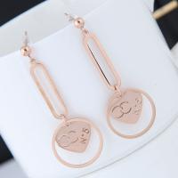 Titanium Steel  Earring, rose gold color plated, for woman, lead & cadmium free, 48x20mm, Sold By Pair