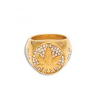 Inox ljudi prst prsten, Nehrđajući čelik, zlatna boja pozlaćen, različite veličine za izbor & za čovjeka & s Rhinestone, Prodano By PC