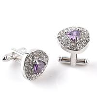 Zinc Alloy Cufflinks silver color plated Unisex & with cubic zirconia & with rhinestone Sold By Pair