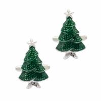النحاس أزرار أكمام, شجرة الميلاد, لون البلاتين مطلي, للجنسين & مينا, 26x15.5mm, تباع بواسطة زوج