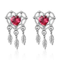 Brass Drop Earring, Heart, platinum plated, for woman & with cubic zirconia, 20mm, Sold By Pair