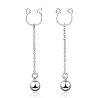 Brass Drop Earring Cat platinum plated for woman 48mm Sold By Pair