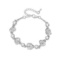 Tibetan Style Bracelet, with Cats Eye, with 5cm extender chain, Heart, silver color plated, oval chain & for woman & with rhinestone, lead & cadmium free, 17mm,6mm, Inner Diameter:Approx 50mm, Sold Per Approx 5.1 Inch Strand