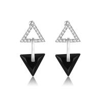 Brass Drop Earring, Triangle, silver color plated, for woman & enamel & with rhinestone, nickel, lead & cadmium free, 8x18mm, Sold By Pair