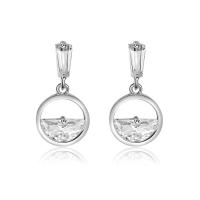 Brass Drop Earring silver color plated for woman & with cubic zirconia nickel lead & cadmium free Sold By Pair