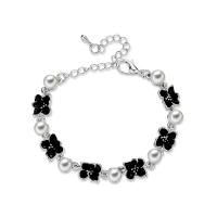 Zinc Alloy Bracelet with ABS Plastic Pearl with 55mm extender chain Flower silver color plated oval chain & for woman & with rhinestone lead & cadmium free 10mm 8mm Inner Approx 45mm Sold Per Approx 5.1 Inch Strand