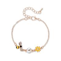 Zinc Alloy Bracelet with ABS Plastic Pearl with 55mm extender chain gold color plated oval chain & for woman & enamel & with rhinestone lead & cadmium free 8mm 9mm 15mm Inner Approx 50mm Sold Per Approx 5.9 Inch Strand