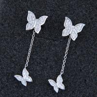 Cubic Zirconia Micro Pave Brass Earring sterling silver post pin Butterfly platinum color plated micro pave cubic zirconia & for woman nickel lead & cadmium free Sold By Pair