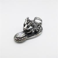 Stainless Steel Animal Pendants, Dragon, with rhinestone & blacken, more colors for choice, 16x37mm, Hole:Approx 2-4mm, Sold By PC