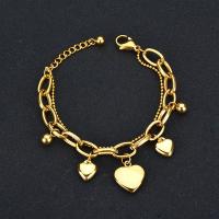 Stainless Steel Jewelry Bracelet, with 1.57inch extender chain, Heart, gold color plated, double link chain & oval chain & ball chain & for woman, 16x15mm, 10x11mm, Sold Per Approx 6.3 Inch Strand