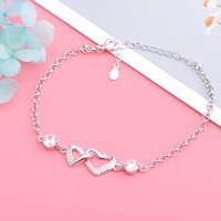925 Sterling Silver Bangle Bracelet, with 1.18inch extender chain, Heart, platinum plated, for woman & with rhinestone, 5mm, Sold Per Approx 6.7 Inch Strand