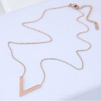 Titanium Steel Necklace, Letter V, rose gold color plated, oval chain & for woman, 420x23mm, Sold Per Approx 17 Inch Strand