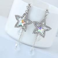 Tibetan Style Drop Earrings, Star, for woman & with rhinestone, lead & cadmium free, 65x27mm, Length:Approx 3 Inch, Sold By Pair