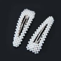 Klick Klack Spange, Zinklegierung, mit ABS-Kunststoff-Perlen, Platinfarbe platiniert, verschiedene Stile für Wahl & für Frau, frei von Blei & Kadmium, 88x28mm, verkauft von PC