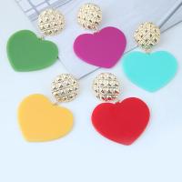 Tibetan Style Drop Earring, with Plank, Heart, gold color plated, for woman, more colors for choice, lead & cadmium free, 75x55mm, Sold By Pair