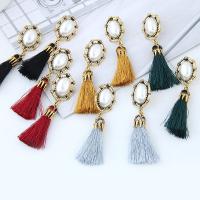 Zinc Alloy Tassel Earring with ABS Plastic Pearl & Nylon Cord antique gold color plated for woman lead & cadmium free Sold By Pair