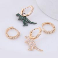 Brass Huggie Hoop Drop Earring sterling silver post pin Dinosaur plated micro pave cubic zirconia & for woman nickel lead & cadmium free Sold By Pair