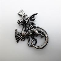 Stainless Steel Animal Pendants, Tibetan Style, Dragon, blacken, 40x47mm, Hole:Approx 2-4mm, Sold By PC
