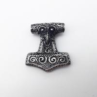 Bijoux pendentifs en acier inoxydable , Le marteau de Thor, noircir, 32x35mm, Trou:Environ 2-4mm, Vendu par PC