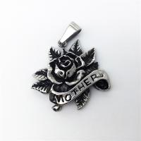 Stainless Steel Flower Pendant Rose with letter pattern & blacken Approx 2-4mm Sold By PC