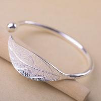 Brass Bracelet & Bangle, Leaf, silver color plated, for woman, Inner Diameter:Approx 58mm, Sold By PC
