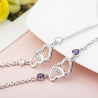 925 Sterling Silver Bangle Bracelet, with 1.18inch extender chain, Heart, platinum plated, oval chain & for woman & with rhinestone, more colors for choice, Sold Per Approx 6.7 Inch Strand