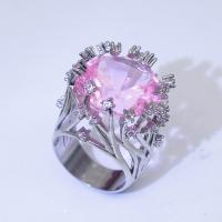 Brass Finger Ring with Rose Quartz platinum plated & for woman Sold By PC