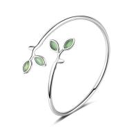 Brass Cuff Bangle with Cats Eye Leaf platinum plated for woman 8mm 18mm Sold By PC