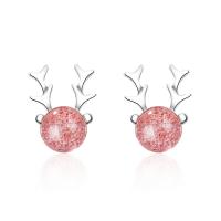Brass Stud Earring, with Rose Quartz, platinum plated, for woman, 15mm, Sold By Pair