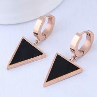 Titanium Steel Huggie Hoop Drop Earring with Acrylic Triangle rose gold color plated for woman Sold By Pair