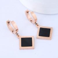 Titanium Steel Huggie Hoop Drop Earring, with Acrylic, Square, rose gold color plated, for woman, 34x17mm, Sold By Pair