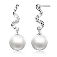 Brass Drop Earring with Plastic Pearl platinum plated for woman & with rhinestone nickel lead & cadmium free Sold By Pair