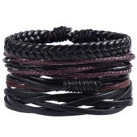 Faux Leather Bracelet Set with Waxed Nylon Cord multilayer & Unisex & adjustable Length Approx 7 Inch Sold By Lot
