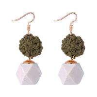 Brass Drop Earring with Caddice & Wood stainless steel post pin Polygon gold color plated woven pattern & for woman nickel lead & cadmium free Sold By Pair