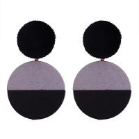 Brass Drop Earring, with Wood, stainless steel post pin, Flat Round, gold color plated, Korean style & for woman, more colors for choice, nickel, lead & cadmium free, 25x41mm, Sold By Pair