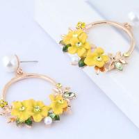Zinc Alloy Drop Earrings with ABS Plastic Pearl Flower gold color plated for woman & enamel & with rhinestone Sold By Pair