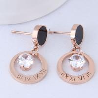 Titanium Steel  Earring, with Acrylic, rose gold color plated, for woman & with cubic zirconia, lead & cadmium free, 25x14mm, Sold By Pair