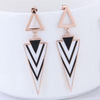 Titanium Steel  Earring, Triangle, rose gold color plated, for woman & enamel, lead & cadmium free, 52x15mm, Sold By Pair