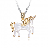 925 Sterling Silver Pendant, with White Shell, Unicorn, 18K gold plated, with rhinestone, 20x18mm, Hole:Approx 3-5mm, Sold By PC