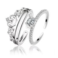 Fashion Brass Ring Sæt, Messing, platineret, for kvinde & med cubic zirconia, 11x6mm, Størrelse:7, 2pc'er/Lot, Solgt af Lot