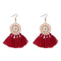 Tibetan Style Tassel Earring, with Nylon, stainless steel post pin, gold color plated, vintage & for woman & with rhinestone, more colors for choice, lead & cadmium free, 60x75mm, Sold By Pair