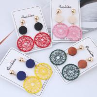 Tibetan Style Drop Earrings, with Nylon & Wood, Round, rose gold color plated, for woman, more colors for choice, lead & cadmium free, 60x30mm, Sold By Pair