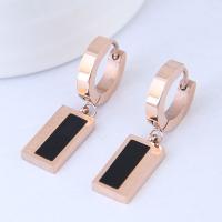 Titanium Steel Huggie Hoop Drop Earring, with Acrylic, rose gold color plated, for woman, lead & cadmium free, 30x8mm, Sold By Pair