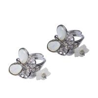 Brass Finger Ring with Freshwater Shell Butterfly platinum color plated adjustable & for woman & with rhinestone nickel lead & cadmium free US Ring .5 Sold By PC